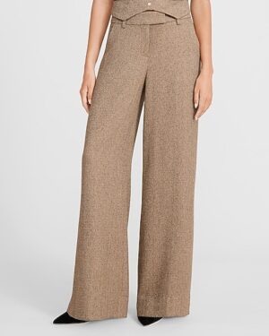 Editor Textured Herringbone Mid Rise Wide Leg Pant