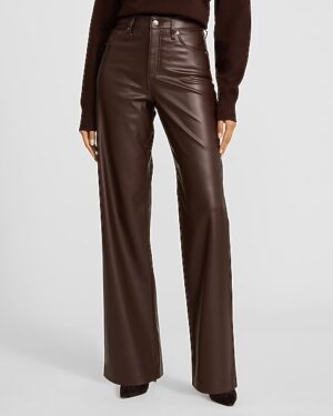 High Waisted Faux Leather Wide Leg Pant