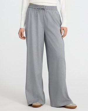 Metallic Striped High Waisted Drawstring Elastic Waist Wide Leg Pant