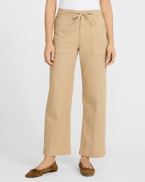 Canvas High Waisted Drawstring Ankle Trouser