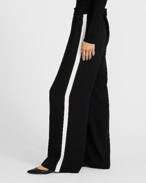 Crepe Side Stripe Wide Leg Pull On Track Pant