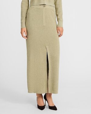 High Waisted Front Slit Maxi Sweater Skirt