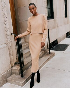 Cozy Ribbed High Waisted Knit Midi Skirt