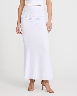 High Waisted Ruched Jersey Maxi Skirt