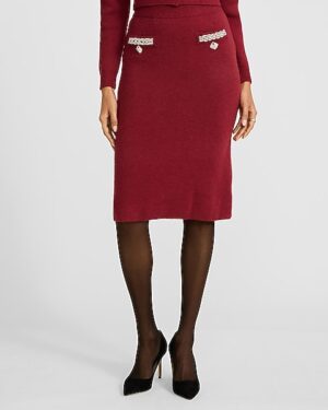 Rhinestone Embellished Midi Sweater Skirt