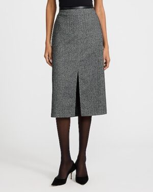Herringbone High Waisted Midi Skirt