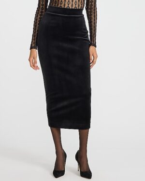 High Waisted Velvet Midi Skirt