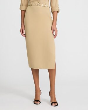 Editor Signature Stretch Super High Waisted Belted Midi Skirt