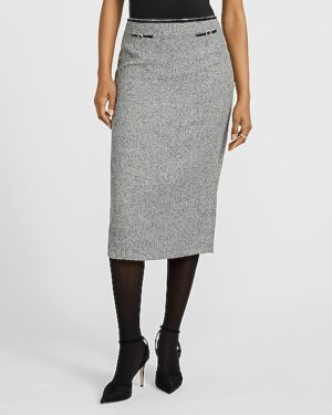 Textured High Waisted Tailored Midi Skirt