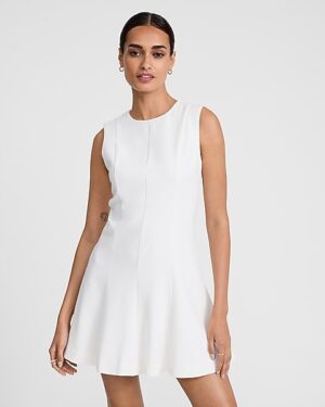 Crew Neck Sleeveless Seamed Mini Fit and Flare Dress