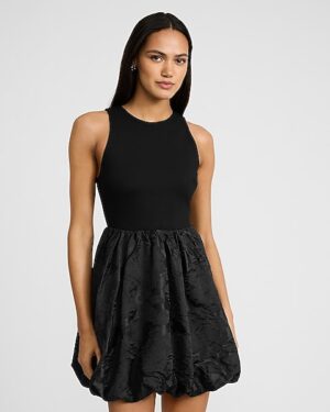 Mixed Media Bubble Hem Mini Dress