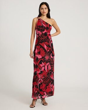 Chiffon Printed Tie One Shoulder Maxi Dress