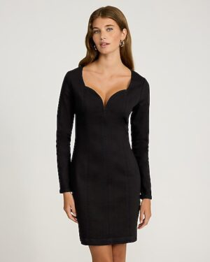 Denim Sweetheart Long Sleeve Seamed Mini Dress