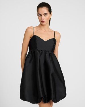 Satin Sweetheart Sleeveless Bubble Mini Dress with Pockets