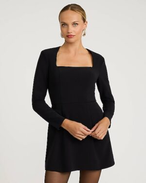 Square Neck Long Sleeve Fit and Flare Mini Dress with Pockets