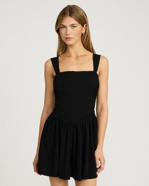 Square Neck Sleeveless Ruched Mini Dress with Pockets