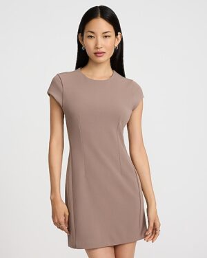 Crepe Crew Neck Short Sleeve Mini Dress
