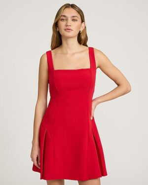 Square Neck Sleeveless Pleated Mini Dress