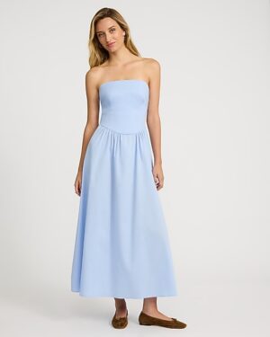 Poplin Strapless Drop Waist Back Cutout Maxi Dress