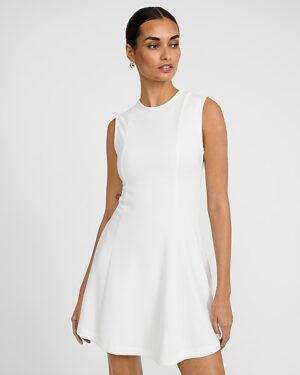 Crew Neck Sleeveless Seamed Mini Fit and Flare Dress