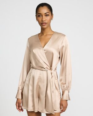 Satin V-Neck Wrap Front Romper