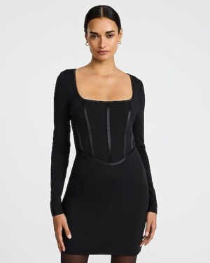 Body Contour High Compression Square Neck Long Sleeve Corset Mini Dress