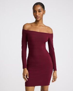 Off The Shoulder Long Sleeve Bandage Mini Dress