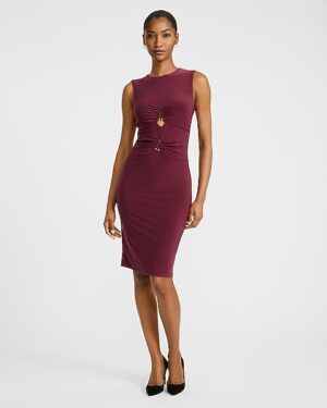 Crew Neck Sleeveless Cutout Ruched Midi Dress