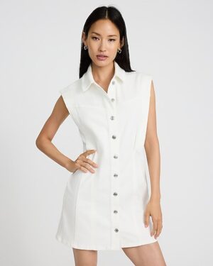 White Button Down Denim Mini Dress