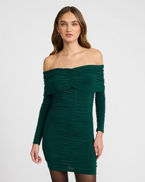 Off The Shoulder Ruched Center Seam Mini Dress