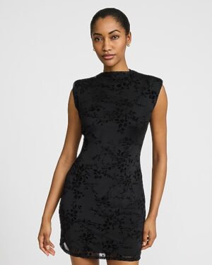 Floral Mesh Mock Neck Cap Sleeve Mini Dress