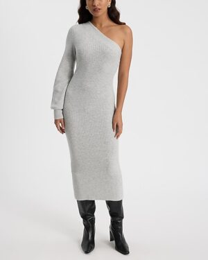One Shoulder Long Sleeve Midi Sweater Dress