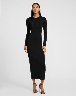 Shine Ribbed Crew Neck Long Sleeve Maxi Sweater Dress