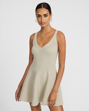 V-Neck Sleeveless Mini Peplum Sweater Dress