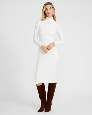 Airy Soft Turtleneck Long Sleeve Midi Sweater Dress