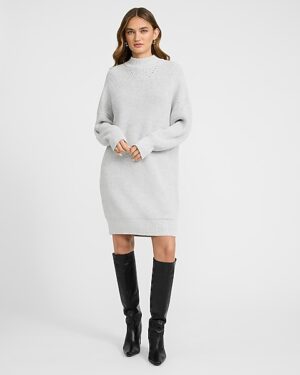 Mock Neck Long Sleeve Mini Sweater Dress