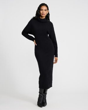 Boucle Turtleneck Long Sleeve Maxi Sweater Dress