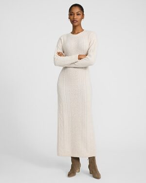 Cable Knit Crew Neck Long Sleeve Maxi Sweater Dress