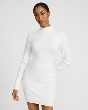 Airy Soft Mock Neck Long Sleeve Mini Sweater Dress