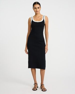 Tipped Scoop Neck Sleeveless Midi Sweater Dress