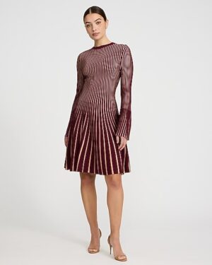 Striped Crew Neck Bell Sleeve Sweater Mini Dress