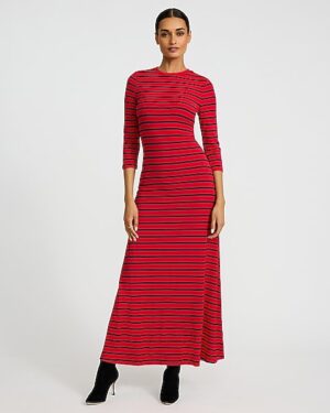Striped Long Sleeve Knit Maxi Dress