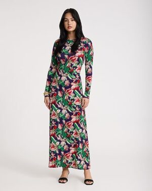 Floral Long Sleeve Back Cutout Maxi Dress