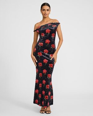 Velvet Floral Maxi Sheath Dress
