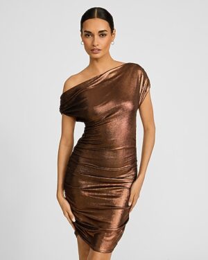 Metallic Ruched Off The Shoulder Mini Dress