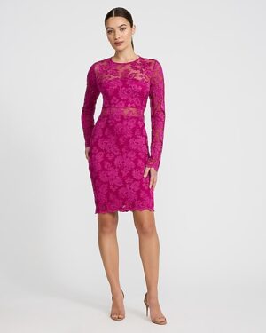 Lace Crew Neck Long Sleeve Mini Sheath Dress