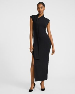 Scarf Asymmetrical Neck Maxi Dress
