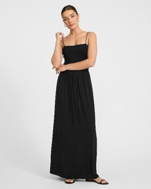 Square Neck Sleeveless Smocked Cutout Maxi Dress with Pockets