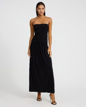 Strapless Ruched Drop Waist Maxi Dress