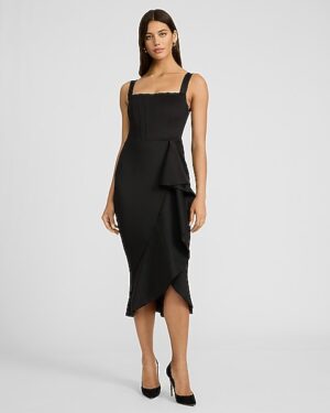 Ruffle Square Neck Sleeveless Midi Dress